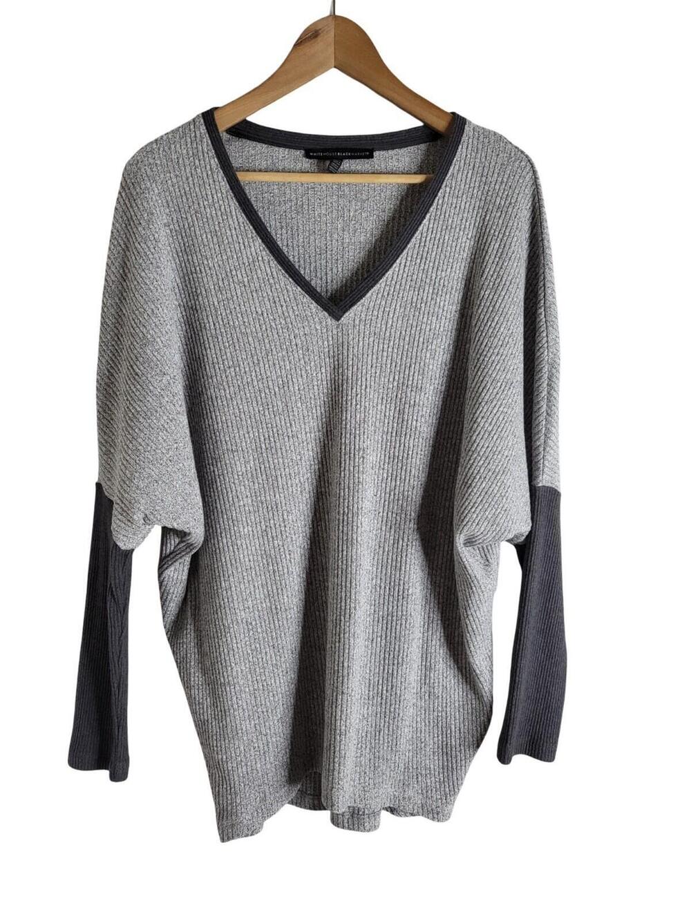 WHBM Ribbed Color Block Dolman Sleeve Sweater Heather Gray Deep Coal Colors Sz M